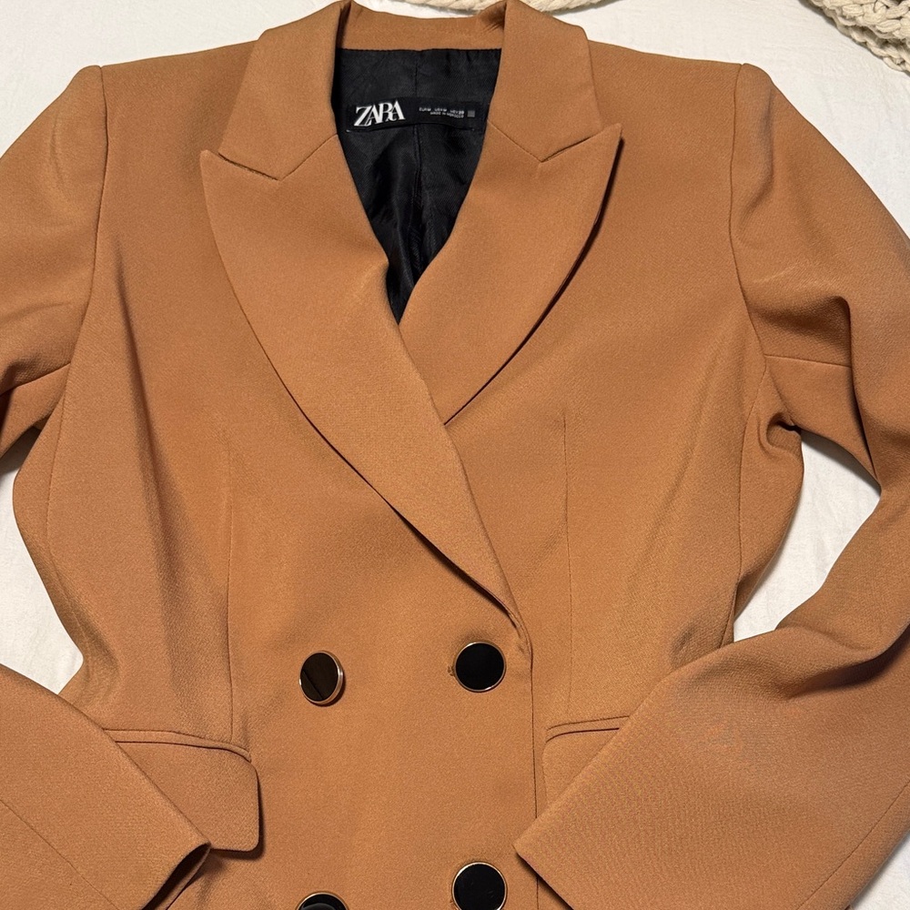 Zara Women's Camel Double-Breasted Blazer